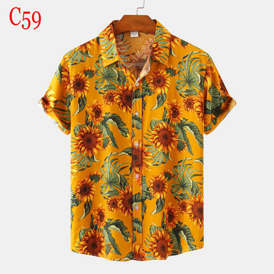 Stilīgi puķaini vīriešu Havaju pludmales krekli Kokvilnas īsām piedurknēm vasaras Aloha krekls gadījuma ballītei brīvdienu apģērbs brīvdienām Camisa