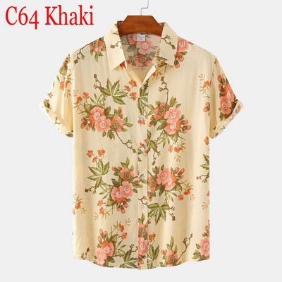 Stilīgi puķaini vīriešu Havaju pludmales krekli Kokvilnas īsām piedurknēm vasaras Aloha krekls gadījuma ballītei brīvdienu apģērbs brīvdienām Camisa