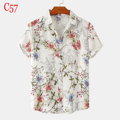 Stilīgi puķaini vīriešu Havaju pludmales krekli Kokvilnas īsām piedurknēm vasaras Aloha krekls gadījuma ballītei brīvdienu apģērbs brīvdienām Camisa