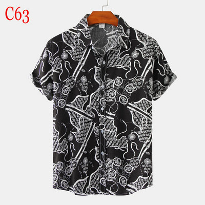 Stilīgi puķaini vīriešu Havaju pludmales krekli Kokvilnas īsām piedurknēm vasaras Aloha krekls gadījuma ballītei brīvdienu apģērbs brīvdienām Camisa
