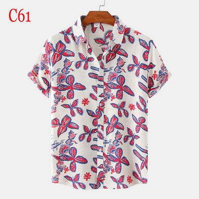 Stilīgi puķaini vīriešu Havaju pludmales krekli Kokvilnas īsām piedurknēm vasaras Aloha krekls gadījuma ballītei brīvdienu apģērbs brīvdienām Camisa