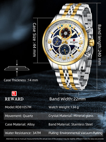 Ρολόι χειρός REWARD Design Quartz για άνδρες Αθλητικά Αδιάβροχα Ρολόγια Ανοξείδωτο ρολόι Χρονογράφου Φωτεινό Ρολόι καρπού