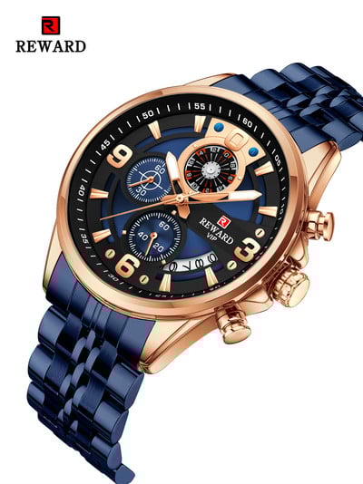 REWARD Design kvarc karóra férfiaknak Sport vízálló órák rozsdamentes acél kronográf világító karóra
