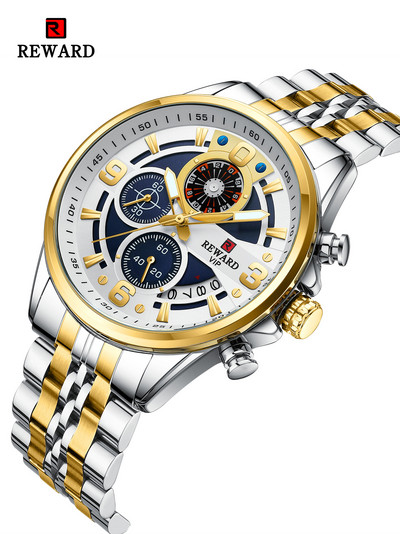 REWARD Design kvarc karóra férfiaknak Sport vízálló órák rozsdamentes acél kronográf világító karóra