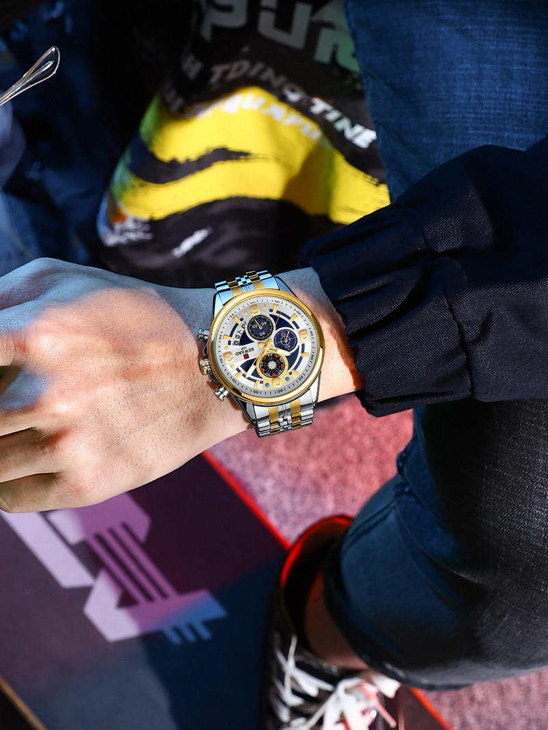 REWARD Design kvarc karóra férfiaknak Sport vízálló órák rozsdamentes acél kronográf világító karóra