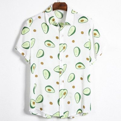 Kvaliteetne hingav avokaadoprinter suures suuruses Hawaii särk Meeste suvine fluorestseeruv Camisa Masculina Casual