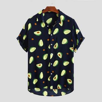Υψηλής ποιότητας αναπνεύσιμο Avocado Print Plus Size Ανδρικό πουκάμισο Χαβάης καλοκαιρινό φθορίζον Camisa Masculina Casual