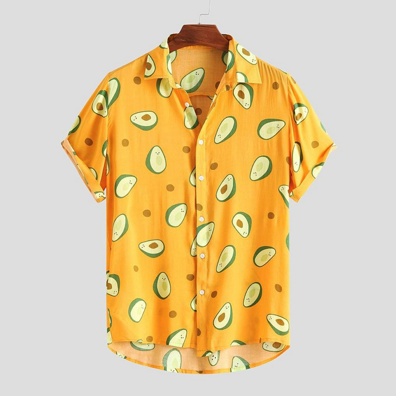 Υψηλής ποιότητας αναπνεύσιμο Avocado Print Plus Size Ανδρικό πουκάμισο Χαβάης καλοκαιρινό φθορίζον Camisa Masculina Casual