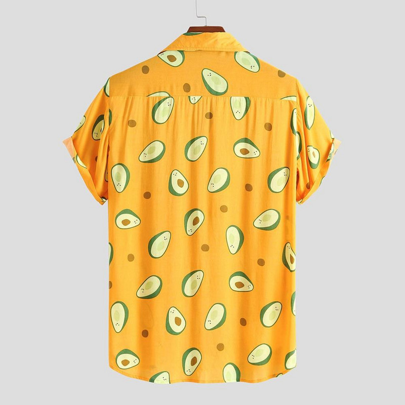 Υψηλής ποιότητας αναπνεύσιμο Avocado Print Plus Size Ανδρικό πουκάμισο Χαβάης καλοκαιρινό φθορίζον Camisa Masculina Casual