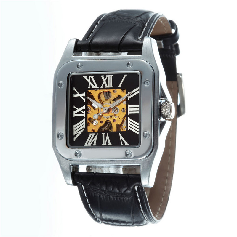 Mood Klassikaline Roma käekell Meeste väljak kellad Automaatsed mehaanilised käekellad Moodne skelett Relogio Masculino GOER