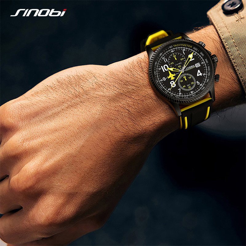 Jauns SINOBI radošā dizaina lidmašīnas hronogrāfs vīriešu pulksteņi, oriģinālie Ženēvas kalendāra vīrieša kvarca rokas pulksteņi sporta pulksteņi