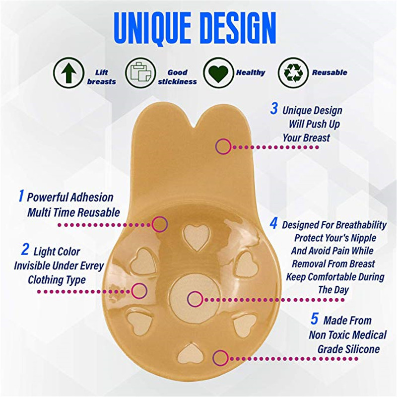 Moteriškos liemenėlės, skirtos lipnioms silikoninėms, be petnešėlių nematomos liemenėlės, daugkartinio naudojimo lipnios krūtinės pakeliamosios juostos Kawaii Rabbit liemenėlės pagalvėlės