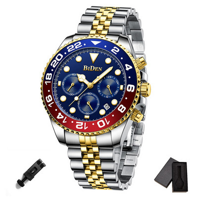 Luxus felső márkájú arany karóra férfi rozsdamentes acél pillangós csatos kronográf órák vízálló férfi üzleti ruha BIDEN óra