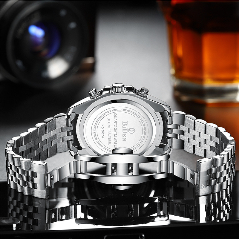 Luxus felső márkájú arany karóra férfi rozsdamentes acél pillangós csatos kronográf órák vízálló férfi üzleti ruha BIDEN óra