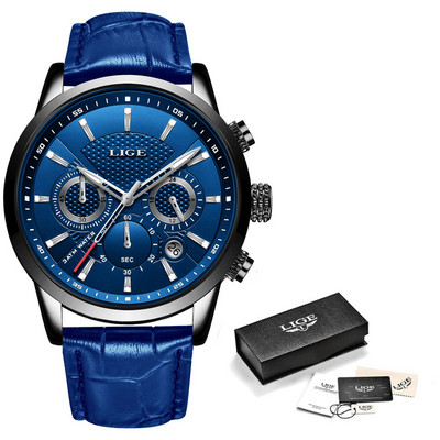 2023. gada jauni vīriešu pulksteņi LIGE Top zīmola ādas hronogrāfs, ūdensnecaurlaidīgs sporta automātiskais kvarca pulkstenis vīriešiem Relogio Masculino