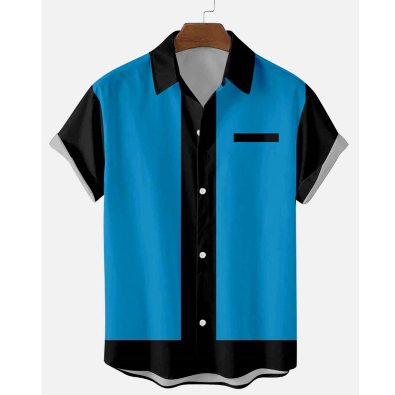 Férfi ruházat 50-es évek Rockabilly ingek Férfi rövid ujjú blúz felsők Ötvenes évek Bowling Alkalmi gombos ingek Camisa Masculina
