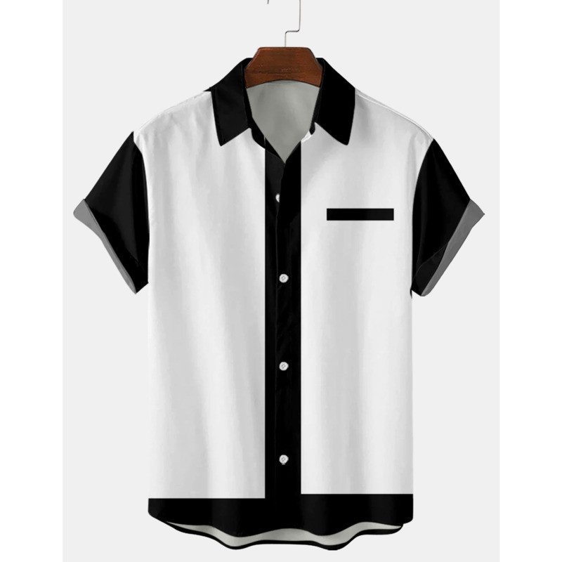Férfi ruházat 50-es évek Rockabilly ingek Férfi rövid ujjú blúz felsők Ötvenes évek Bowling Alkalmi gombos ingek Camisa Masculina