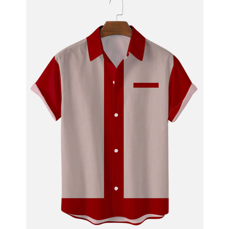 Férfi ruházat 50-es évek Rockabilly ingek Férfi rövid ujjú blúz felsők Ötvenes évek Bowling Alkalmi gombos ingek Camisa Masculina