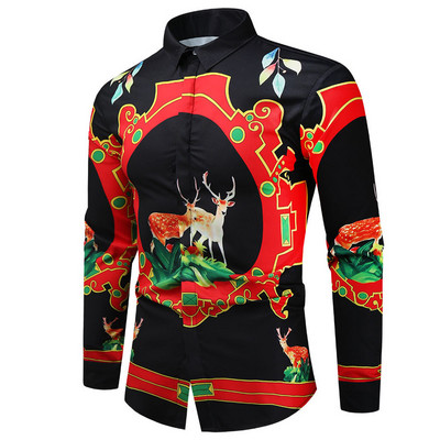 Πολυτελές βασιλικό κόκκινο πουκάμισο ανδρικό μακρυμάνικο ανδρικό μπλουζάκι με στάμπα Camisa Social Masculina Manga Longa για πάρτι