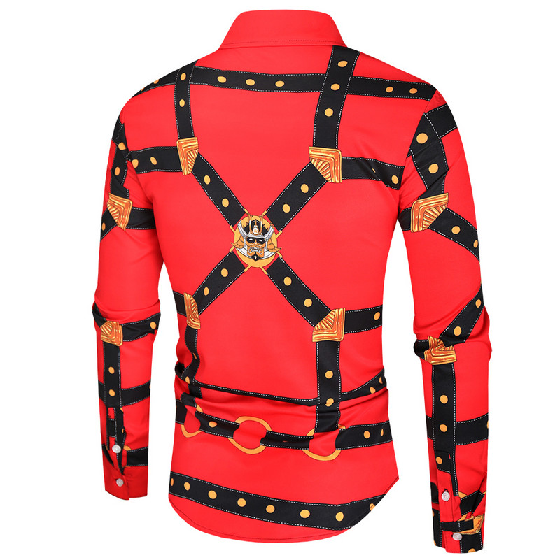 Πολυτελές βασιλικό κόκκινο πουκάμισο ανδρικό μακρυμάνικο ανδρικό μπλουζάκι με στάμπα Camisa Social Masculina Manga Longa για πάρτι