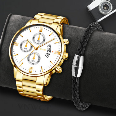 Reloj Hombre Fashion Ανδρικό ρολόι από ανοξείδωτο ατσάλι Πολυτελές ημερολόγιο ρολόι χειρός χαλαζία Επαγγελματικά ρολόγια ανδρικό ρολόι Relogio Masculino