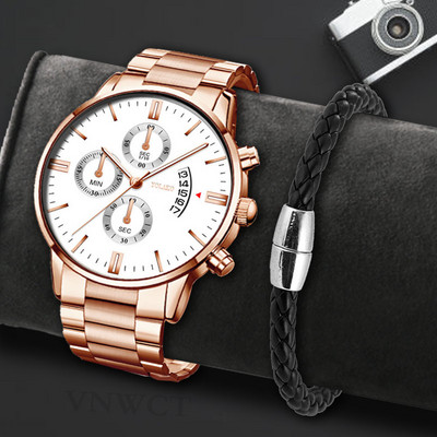 Reloj Hombre Fashion Ανδρικό ρολόι από ανοξείδωτο ατσάλι Πολυτελές ημερολόγιο ρολόι χειρός χαλαζία Επαγγελματικά ρολόγια ανδρικό ρολόι Relogio Masculino