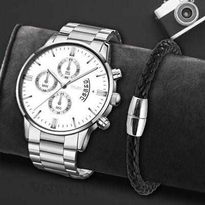 Reloj Hombre Fashion Ανδρικό ρολόι από ανοξείδωτο ατσάλι Πολυτελές ημερολόγιο ρολόι χειρός χαλαζία Επαγγελματικά ρολόγια ανδρικό ρολόι Relogio Masculino