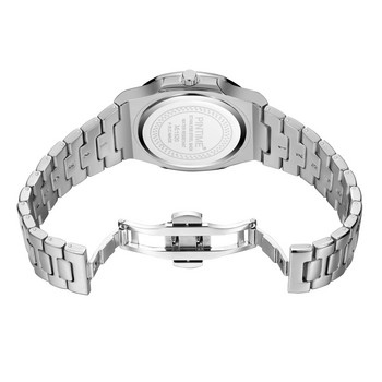 PINTIME Най-добра марка мъжки часовник Сребърен моден часовник с квадратно лице Каишка от неръждаема стомана Ежедневен ръчен часовник за мъже с календар