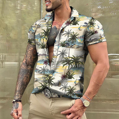 2023 m. kokoso medžio marškiniai vyrams 3d spausdinti vyriški havajietiški marškinėliai paplūdimio 5xl trumpomis rankovėmis madingi marškinėliai vyriški palaidinė Camisa