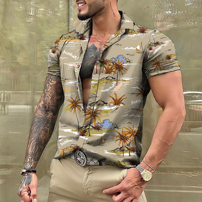 2023 m. kokoso medžio marškiniai vyrams 3d spausdinti vyriški havajietiški marškinėliai paplūdimio 5xl trumpomis rankovėmis madingi marškinėliai vyriški palaidinė Camisa