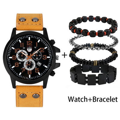 Σετ ρολόι χειρός μόδας για δώρο γενεθλίων για τον πατέρα Εξαιρετικό δώρο για την ημέρα του πατέρα Βραχιόλι στο δερμάτινο ρολόι Dad με ημερολόγιο