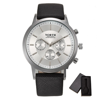 North Luxury Férfi karórák Vízálló valódi bőr divat alkalmi karóra férfi üzleti sportóra klasszikus kék ezüst 6009