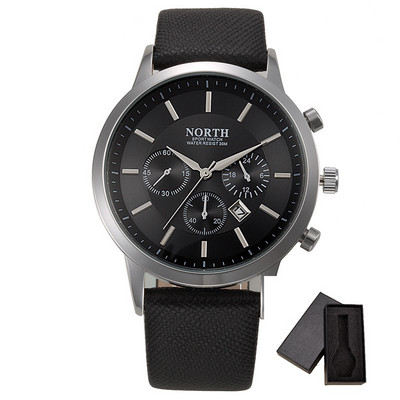 North Luxury Férfi karórák Vízálló valódi bőr divat alkalmi karóra férfi üzleti sportóra klasszikus kék ezüst 6009