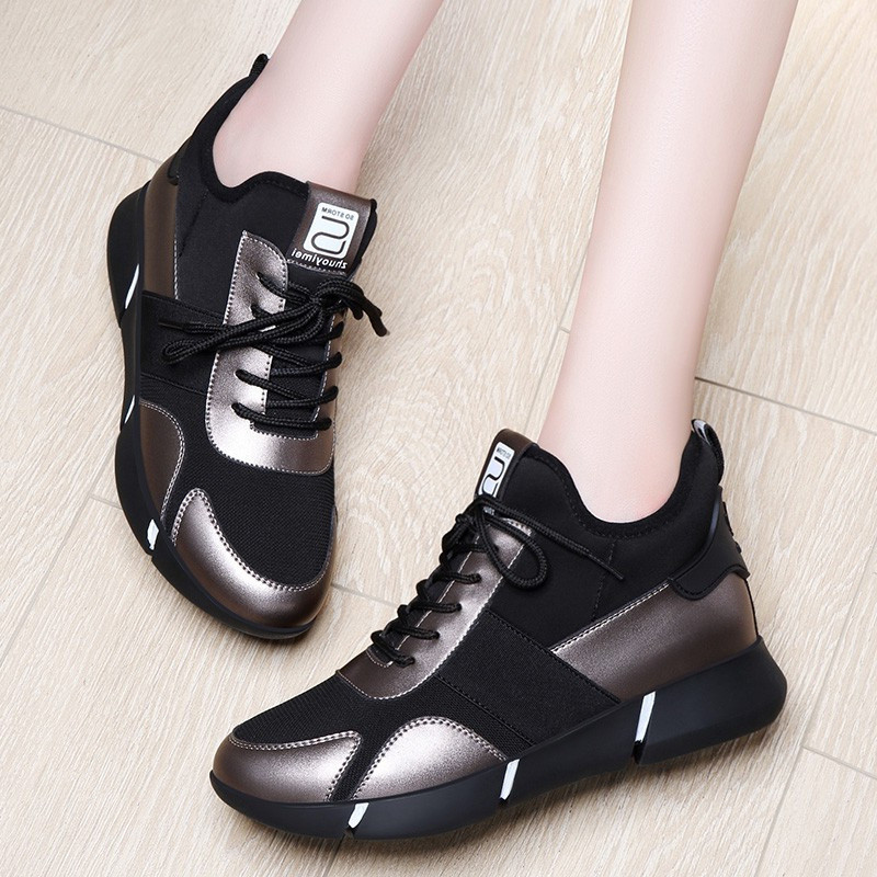 Pavasara sieviešu kedas Zelta Fahison vulkanizētas kurpes PU sieta šņorējamas sieviešu platformas ikdienas apavi Sporta trenažieri