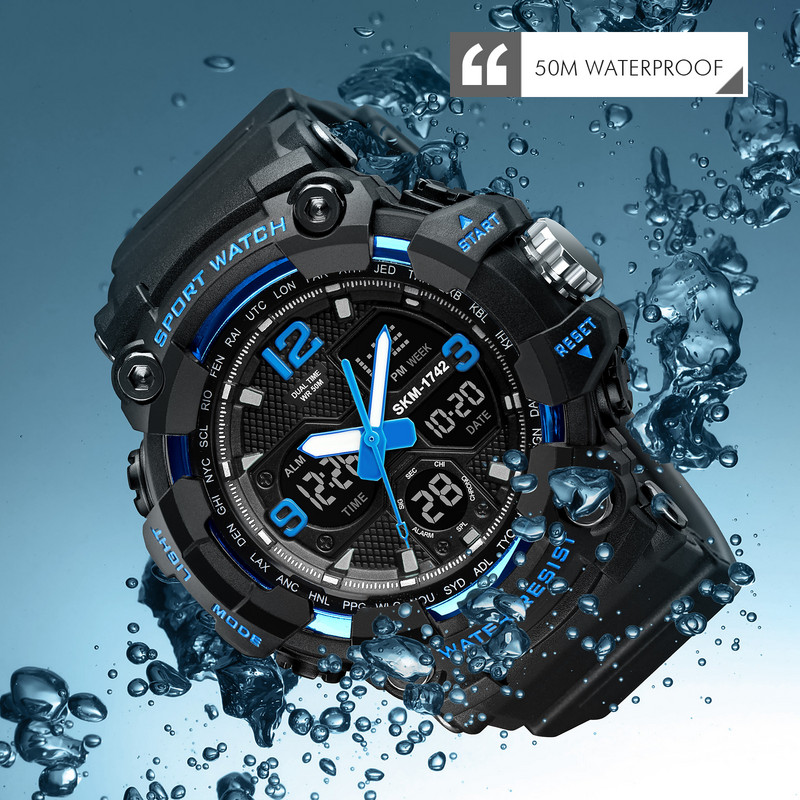 Vintage militārie vīriešu digitālie pulksteņi SKMEI Triecienizturīgs 50 M ūdensizturīgs sporta rokas pulkstenis modes Chrono pulkstenis vīriešu pulkstenis 1742