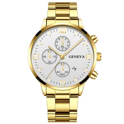 GENEVA divatos férfi órák Luxus arany rozsdamentes acél kvarc karóra Férfi üzleti alkalmi naptár óra relogio masculino