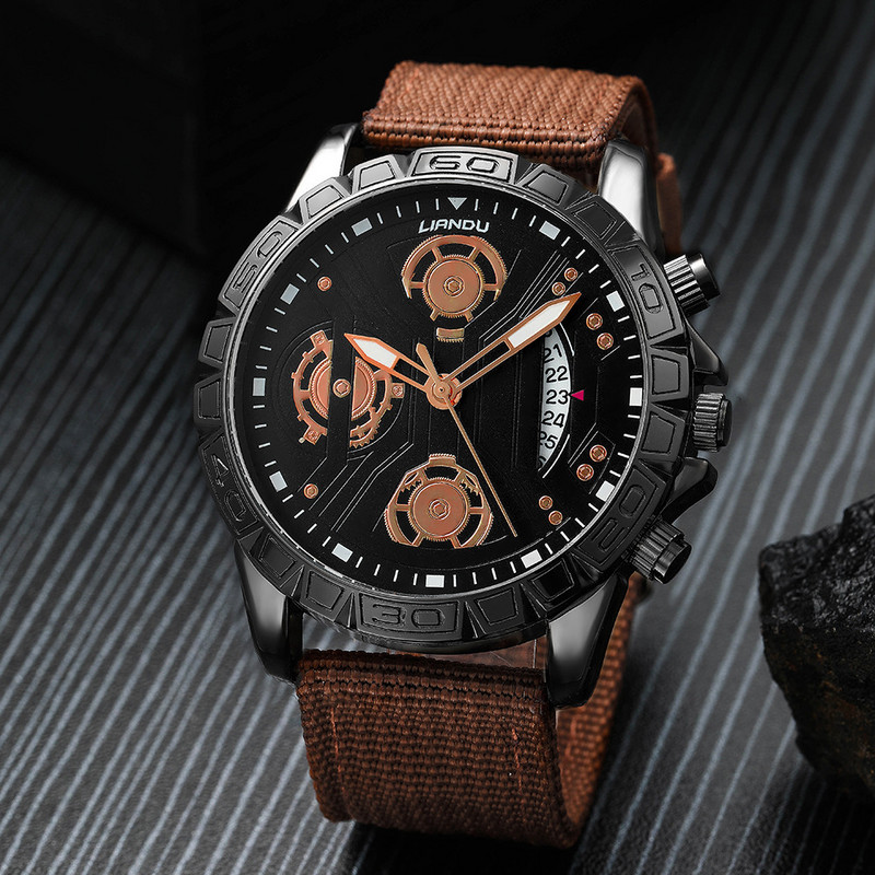 Modes vīriešu pulksteņi rokassprādzes komplekti LIANDU luksusa neilona josla kvarca rokas pulkstenis elegants dāvanu pulkstenis vīriešiem Relogio Masculino bez kastes