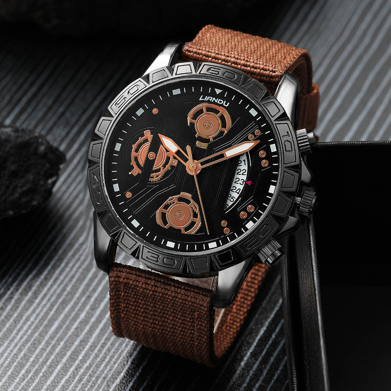 Modes vīriešu pulksteņi rokassprādzes komplekti LIANDU luksusa neilona josla kvarca rokas pulkstenis elegants dāvanu pulkstenis vīriešiem Relogio Masculino bez kastes