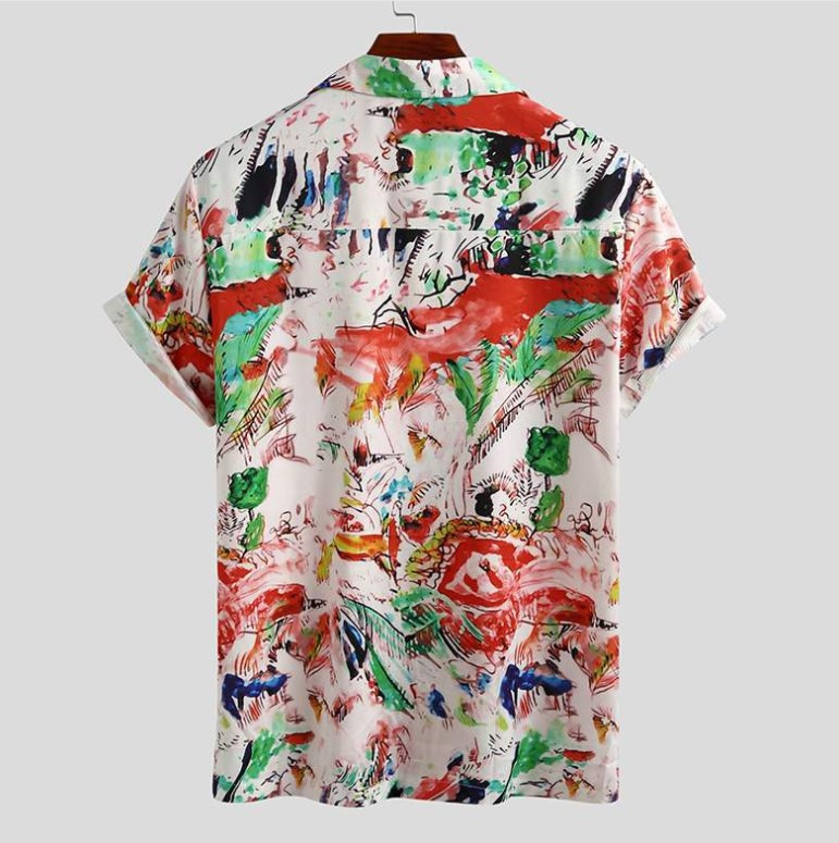 Ανδρικά ρούχα 2022 Καλοκαίρι Νέα Ανδρικά κοντομάνικα εμπριμέ πουκάμισα Ανδρικά πουκάμισα με πέτο της παραλίας