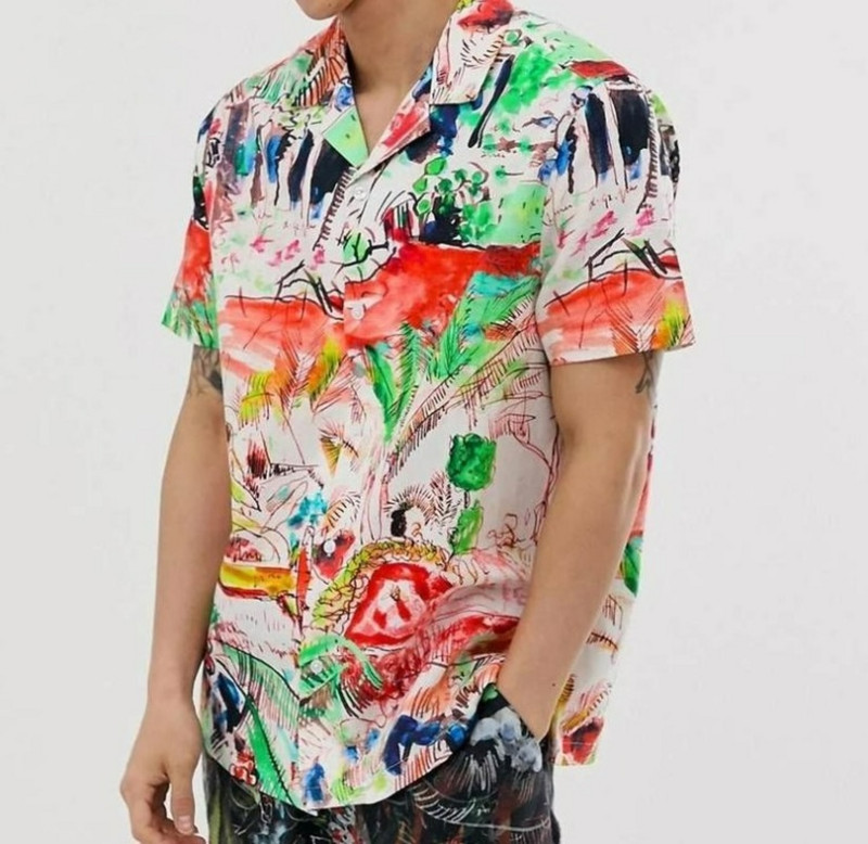 Ανδρικά ρούχα 2022 Καλοκαίρι Νέα Ανδρικά κοντομάνικα εμπριμέ πουκάμισα Ανδρικά πουκάμισα με πέτο της παραλίας