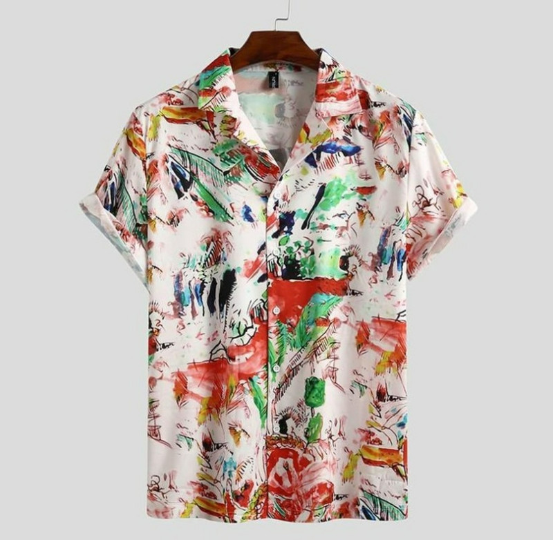 Ανδρικά ρούχα 2022 Καλοκαίρι Νέα Ανδρικά κοντομάνικα εμπριμέ πουκάμισα Ανδρικά πουκάμισα με πέτο της παραλίας