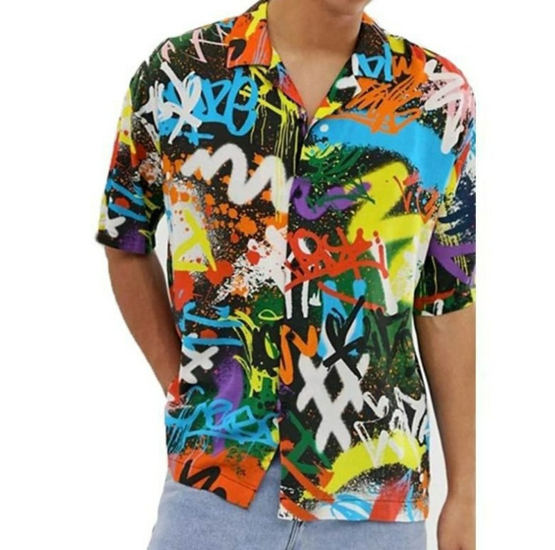 Ανδρικά ρούχα 2022 Καλοκαίρι Νέα Ανδρικά κοντομάνικα εμπριμέ πουκάμισα Ανδρικά πουκάμισα με πέτο της παραλίας