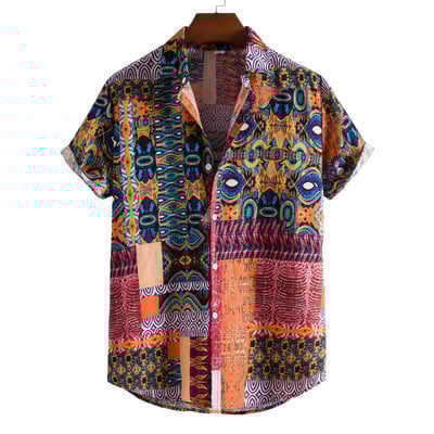 Laisvalaikio vyriški marškiniai su sagutėmis Vintažiniai gėlių raštai Havajų lininiai marškinėliai Vyriški trumpomis rankovėmis paplūdimio Aloha marškinėliai Vyriški Chemise Homme