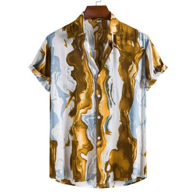 Laisvalaikio vyriški marškiniai su sagutėmis Vintažiniai gėlių raštai Havajų lininiai marškinėliai Vyriški trumpomis rankovėmis paplūdimio Aloha marškinėliai Vyriški Chemise Homme