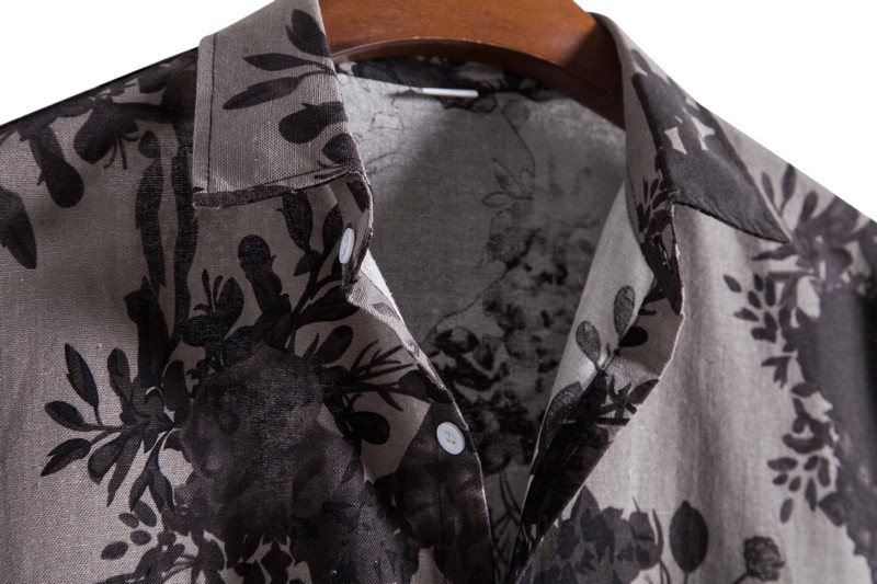 Laisvalaikio vyriški marškiniai su sagutėmis Vintažiniai gėlių raštai Havajų lininiai marškinėliai Vyriški trumpomis rankovėmis paplūdimio Aloha marškinėliai Vyriški Chemise Homme