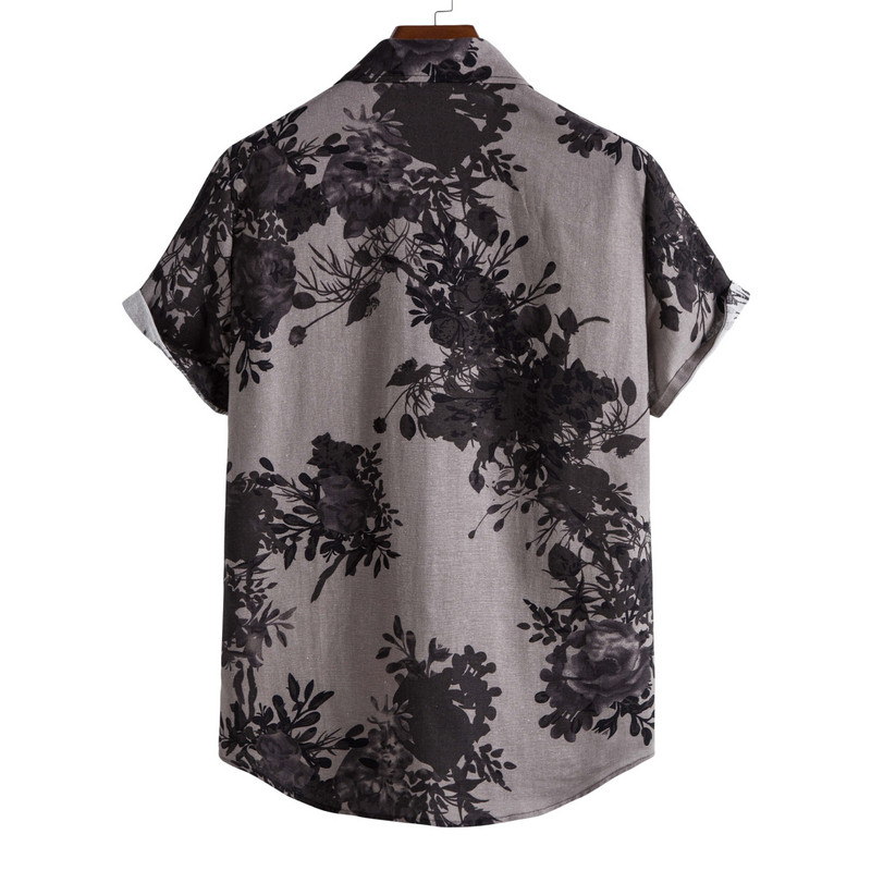 Laisvalaikio vyriški marškiniai su sagutėmis Vintažiniai gėlių raštai Havajų lininiai marškinėliai Vyriški trumpomis rankovėmis paplūdimio Aloha marškinėliai Vyriški Chemise Homme
