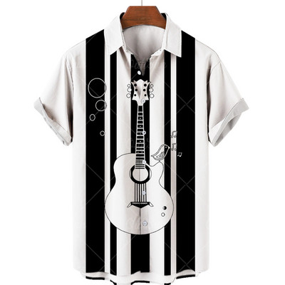 2022. gada mūzikas apdrukas krekli Vīriešu ikdienas krekli ar īsām piedurknēm ar vienu pogu Luksusa havajiešu krekli Modes pludmales topi