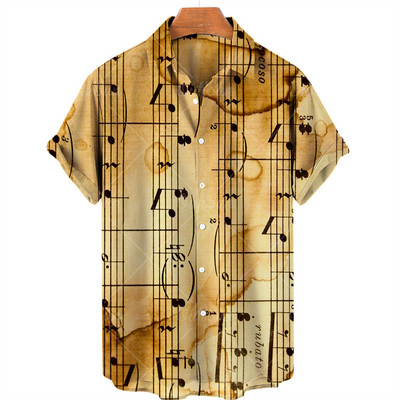 2022. gada mūzikas apdrukas krekli Vīriešu ikdienas krekli ar īsām piedurknēm ar vienu pogu Luksusa havajiešu krekli Modes pludmales topi