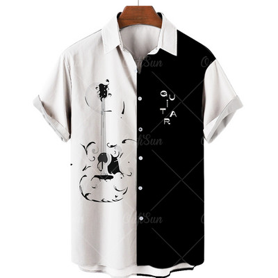 2022. gada mūzikas apdrukas krekli Vīriešu ikdienas krekli ar īsām piedurknēm ar vienu pogu Luksusa havajiešu krekli Modes pludmales topi