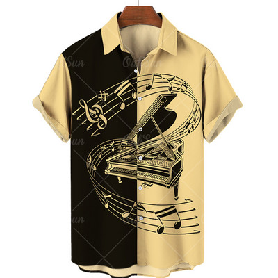 2022. gada mūzikas apdrukas krekli Vīriešu ikdienas krekli ar īsām piedurknēm ar vienu pogu Luksusa havajiešu krekli Modes pludmales topi